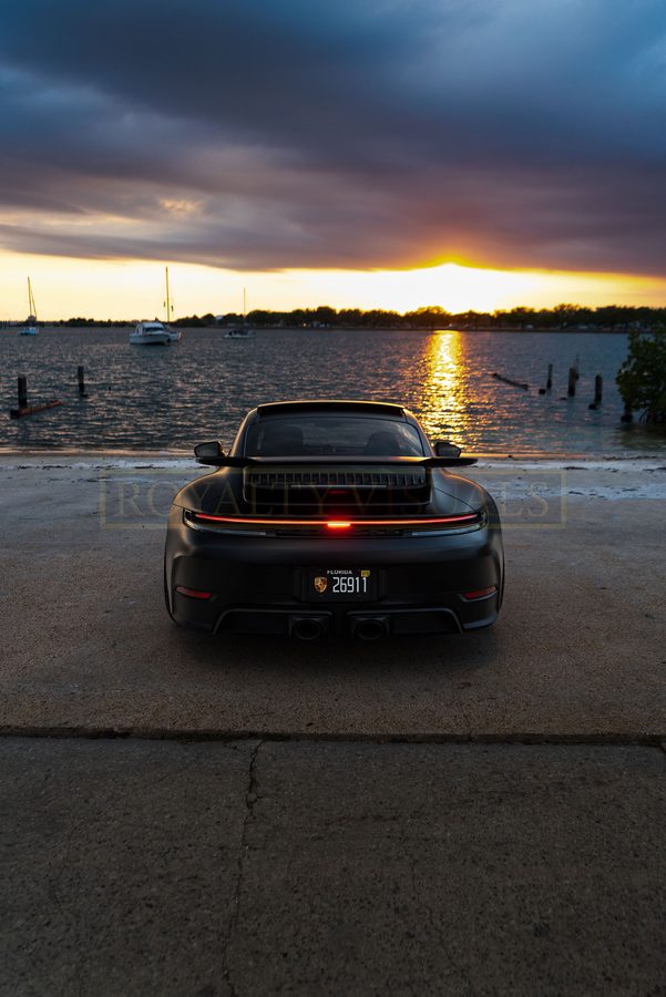 Rear view of the GT3 with sunset over Hillsborough Bay